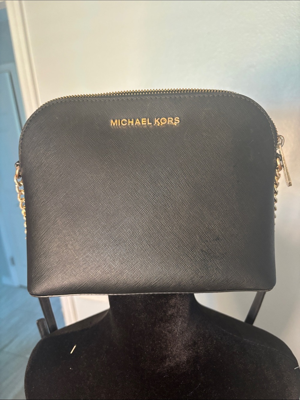 Michael Kors Black Saffiano Leather Dome Belt Bag with Gold Hardware